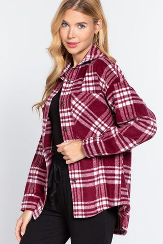 SIZE L - BURGUNDY Plaid Shacket - Simply Me Boutique