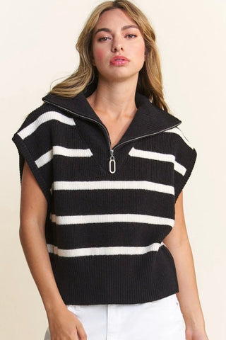 SIZE L - Timeless Style Black Striped Sweater Vest - Simply Me Boutique