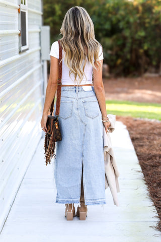 Size S - Harper High Rise Ripped Rigid Cotton Denim Skirt - Simply Me Boutique