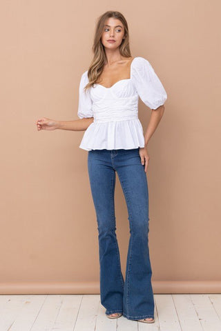 SIZE S - In Your Heart Peplum Puff Sleeve Blouse - Simply Me Boutique