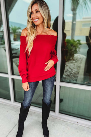 Skip a Beat Off Shoulder Sweater - Simply Me Boutique