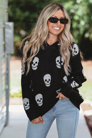 Skull Hoodie Sweater (Black) - Simply Me Boutique