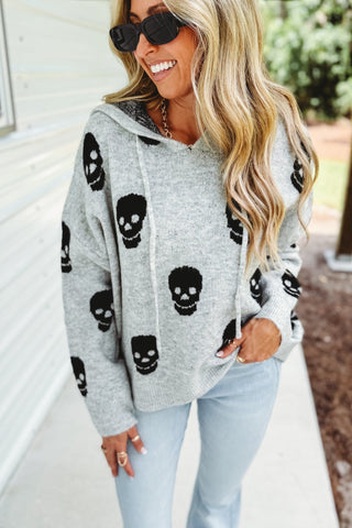 Skull Hoodie Sweater (Grey) - Simply Me Boutique
