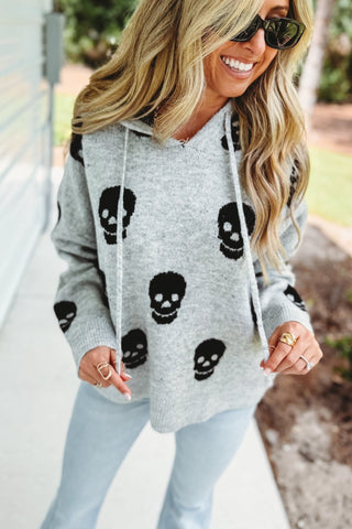 Skull Hoodie Sweater (Grey) - Simply Me Boutique