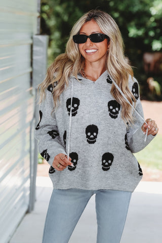Skull Hoodie Sweater (Grey) - Simply Me Boutique