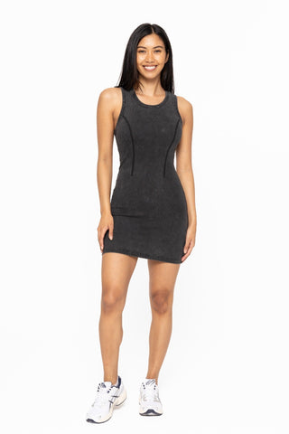 Sleek Moves Black Mineral Washed Ribbed Tank Dress - Simply Me Boutique