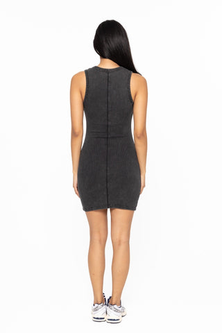 Sleek Moves Black Mineral Washed Ribbed Tank Dress - Simply Me Boutique