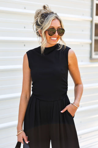 Sleek Society Black High Neck Ribbed Jumpsuit - Simply Me Boutique