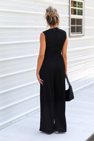 Sleek Society Black High Neck Ribbed Jumpsuit - Simply Me Boutique