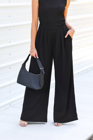 Sleek Society Black High Neck Ribbed Jumpsuit - Simply Me Boutique