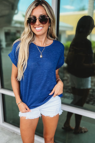 Slub Knit Rolled Sleeves Tee MORE COLORS! - Simply Me Boutique