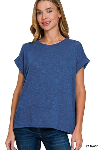 Slub Knit Rolled Sleeves Tee MORE COLORS! - Simply Me Boutique