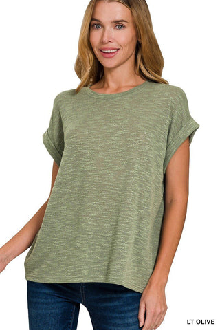 Slub Knit Rolled Sleeves Tee MORE COLORS! - Simply Me Boutique