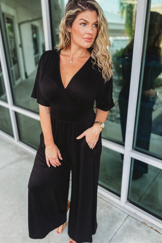 So Versatile V Neck Wide Leg Jumpsuit - Simply Me Boutique