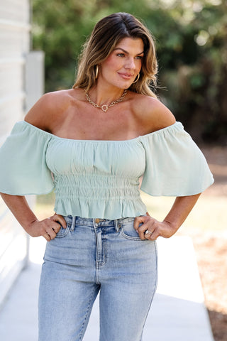 Soft Petals Sage Lace Up Crop Top - Simply Me Boutique