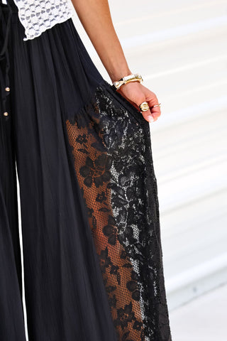 Soft Romance Boho Lace Side Black Pants - Simply Me Boutique