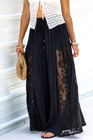 Soft Romance Boho Lace Side Black Pants - Simply Me Boutique