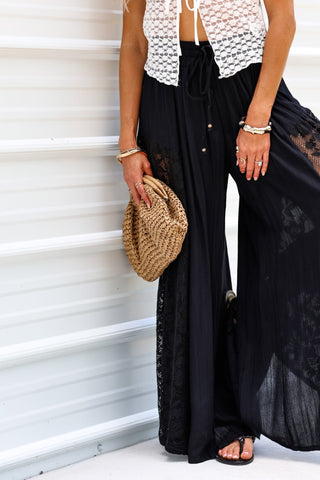 Soft Romance Boho Lace Side Black Pants - Simply Me Boutique