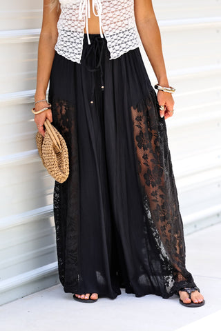 Soft Romance Boho Lace Side Black Pants - Simply Me Boutique