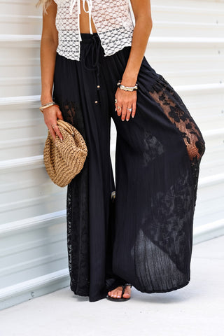 Soft Romance Boho Lace Side Black Pants - Simply Me Boutique