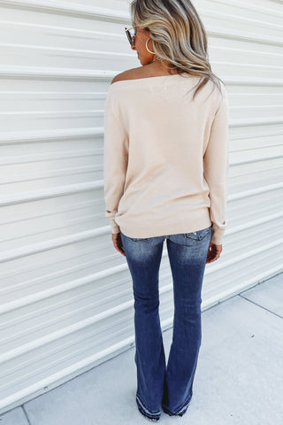 Soft Touch Beige Boat Neck Sweater - Simply Me Boutique