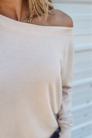 Soft Touch Beige Boat Neck Sweater - Simply Me Boutique