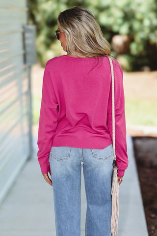 Stay in the Moment Skimmer Length Sweater (Hot Pink) - Simply Me Boutique
