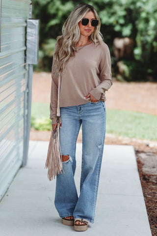 Stay in the Moment Skimmer Length Sweater (Taupe) - Simply Me Boutique