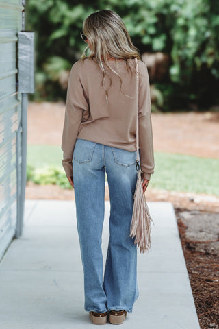 Stay in the Moment Skimmer Length Sweater (Taupe) - Simply Me Boutique