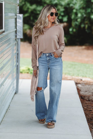 Stay in the Moment Skimmer Length Sweater (Taupe) - Simply Me Boutique