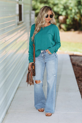 Stay in the Moment Skimmer Length Sweater (Teal) - Simply Me Boutique