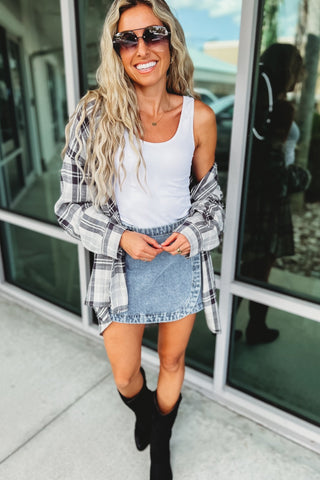 Stone Washed Denim Mini Wrap Skirt - Simply Me Boutique