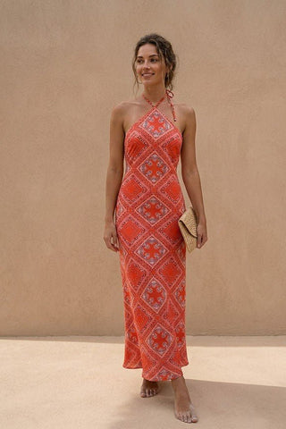 Story Teller Bandana Print Halter Midi Dress - Simply Me Boutique