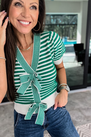 Striped Bow Top - Simply Me Boutique