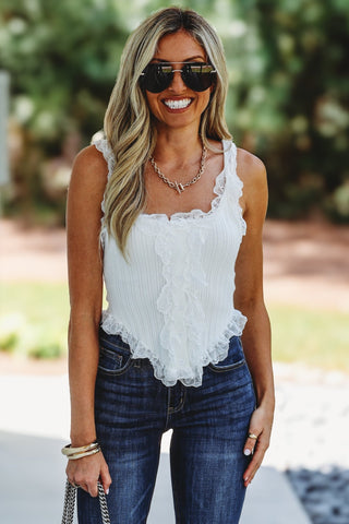 Such a Sweetheart Lace Trim Ivory Tank - Simply Me Boutique
