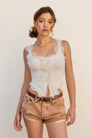Such a Sweetheart Lace Trim Ivory Tank - Simply Me Boutique