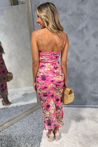 Summer Bloom Mesh Pink Floral Midi Dress - Simply Me Boutique