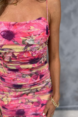 Summer Bloom Mesh Pink Floral Midi Dress - Simply Me Boutique