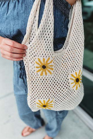 Sunflower Crochet Knit Tote Bag - Simply Me Boutique