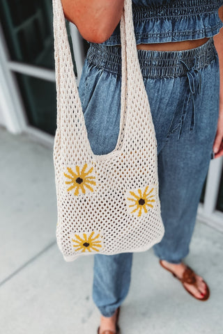 Sunflower Crochet Knit Tote Bag - Simply Me Boutique