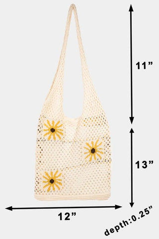 Sunflower Crochet Knit Tote Bag - Simply Me Boutique