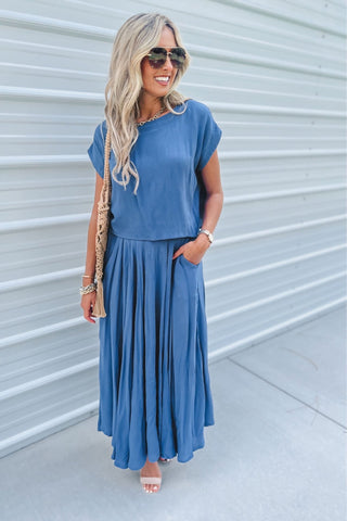 Sunkissed Ease Dusty Blue Crop Top Skirt SET - Simply Me Boutique