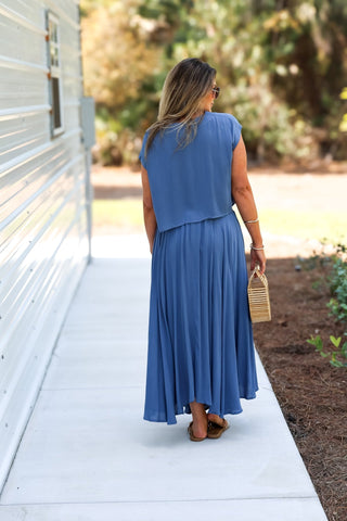 Sunkissed Ease Dusty Blue Crop Top Skirt SET - Simply Me Boutique