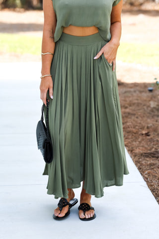 Sunkissed Ease Dusty Light Olive Crop Top Skirt SET - Simply Me Boutique