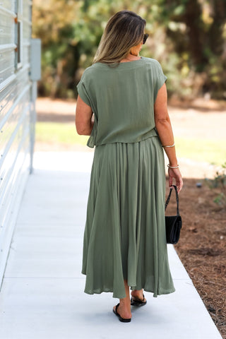 Sunkissed Ease Dusty Light Olive Crop Top Skirt SET - Simply Me Boutique