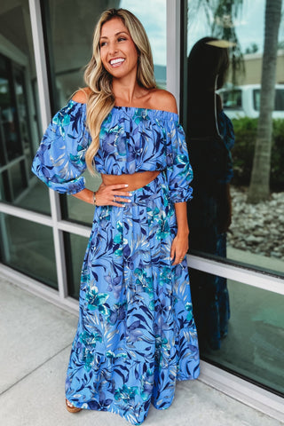 Sweet Daydreams Blue Floral Tiered Maxi Skirt - Simply Me Boutique