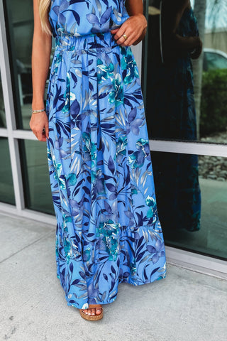 Sweet Daydreams Blue Floral Tiered Maxi Skirt - Simply Me Boutique