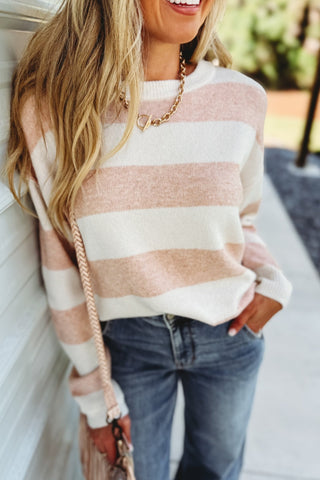 Sweet Horizons Striped Sweater (Peach) - Simply Me Boutique