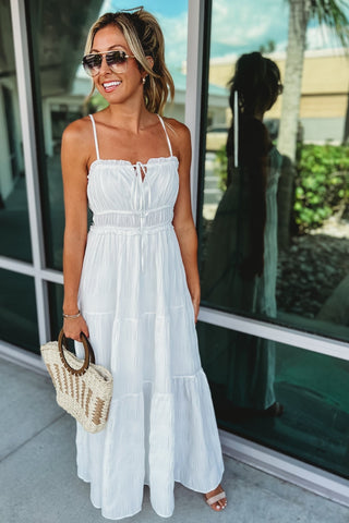 Take a Moment White Front Tied Maxi Dress - Simply Me Boutique