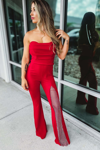 Take Me Away Strapless Rhinestone Sweetheart Jumpsuit - Simply Me Boutique